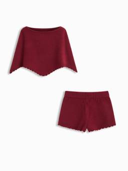 Cider - Knit Boat Neck Women's Lettuce Trim Short Set Red