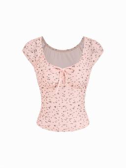 Cider - Ditsy Floral Women Scoop Neck Tie-Up Regular Top Pink