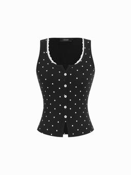 Cider - Cotton Blend Women Lace Trim Scoop Neck Tank Top Black