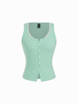 Cider - Cotton Blend Women’s Lace Trim Scoop Neck Tank Top Green