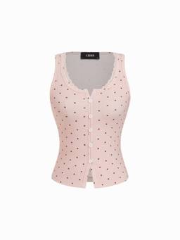 Cider - Cotton Blend Women Slim Scoop Neck Lace Trim Tank Top Pink