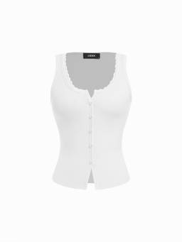 Cider - Cotton Blend Women Lace Trim Scoop Neck Tank Top White