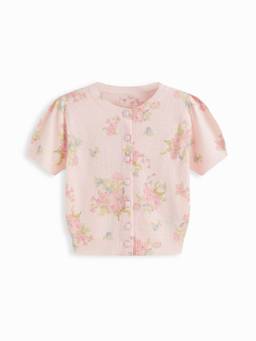 Cider - Knit Wool-Blend Women’s Floral Puff Sleeve Cardigan Pink
