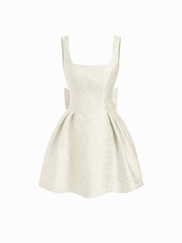Cider - Jacquard Women's Square Neck Bow Flared Mini Dress Cream