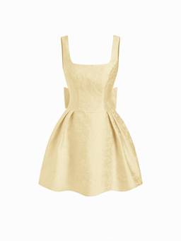 Cider - Jacquard Women's Square Neck Bow Flared Mini Dress Yellow