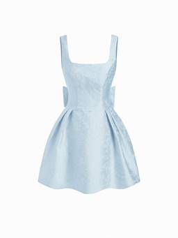 Cider - Jacquard Women's Square Neck Bow Flared Mini Dress Blue
