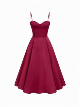 Cider - Satin Sculptural Women's Sweetheart Flared Maxi Dress Wine