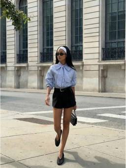Cider - Striped Women's Bow Tie Neck Oversized Blouse Blue