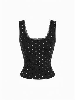 Cider - High Stretch Women’s Lace Trim Scoop Neck Tank Top Black