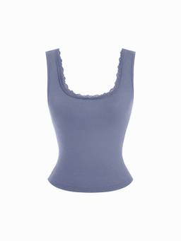 Cider - High Stretch Women's Lace Trim Scoop Neck Tank Top Blue