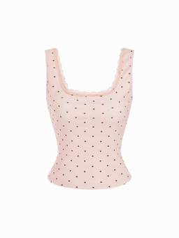Cider - High Stretch Women's Lace Trim Scoop Neck Tank Top Pink
