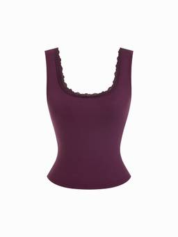 Cider - High Stretch Women’s Lace Trim Scoop Neck Tank Top Purple