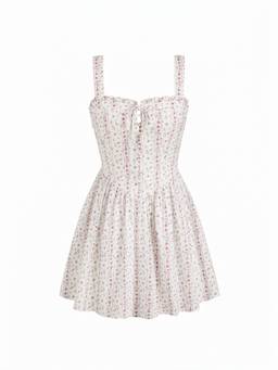 Cider - Cotton Blend Women Floral Square Neck Ruffled Mini Dress Pink