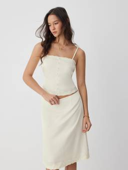 Cider - Lace Trim Women’s Button Cami Skirt Set Beige