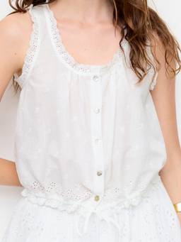 Cider - Textured Women's Square Neck Drawstring Crop Tank Top White