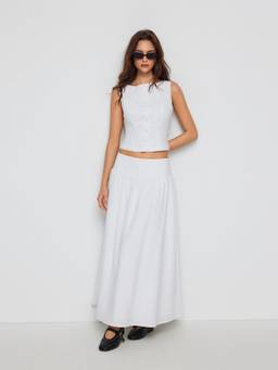 Cider - Linen Blend Women Button Detail Skirt Set White