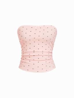 Cider - Pointelle Women's Ruched Bow Strapless Crop Top Pink