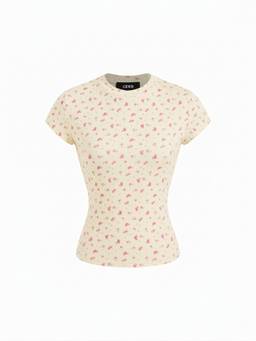 Cider - Cotton Blend Women's Floral Round Neck Short Sleeve T-Shirt Yellow
