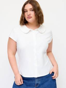 Cider - Cotton Blend Women Lace Trim Collar Button-Down Shirt White