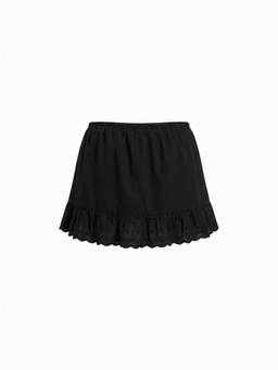 Cider - Cotton Blend Women Low-Waist Textured Ruffle Hem Mini Skirt Black