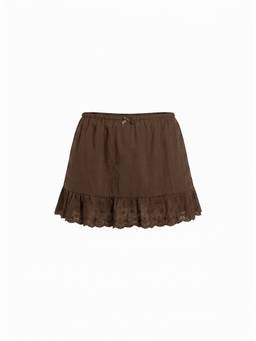 Cider - Textured Women's Low Rise Bow Ruffle Hem Mini Skirt Brown