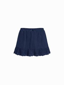 Cider - Textured Bowknot Women's Low Rise Ruffle Hem Mini Skirt Navy Blue