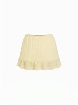Cider - Textured Bowknot Women's Low Waist Ruffle Hem Mini Skirt Yellow
