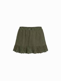 Cider - Textured Bowknot Women's Low-Waist Ruffle Hem Mini Skirt Olive