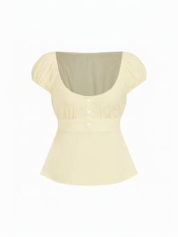 Cider - Cotton Blend Women's Scoop Neck Puff Sleeve Blouse Yellow