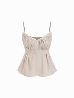 Cider - Stripe Women's V-Neck Lace Panel Peplum Cami Top Khaki