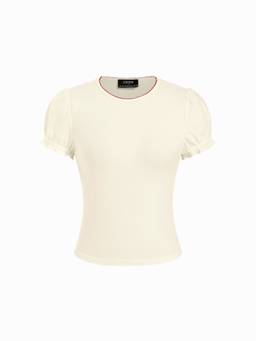 Cider - Contrast Stitch Women's Ruched Puff Sleeve Tee Yellow