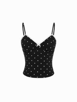 Cider - Cotton Blend Women’s Polka Dot V-Neck Cami Top Black