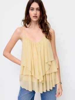 Cider - Chiffon Women's Layered Ruffle Hem Oversized Blouse Yellow