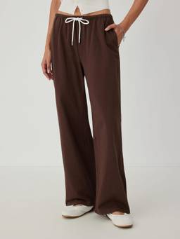 Cider - Cotton Women's Low-Rise Drawstring Wide-Leg Trousers Brown