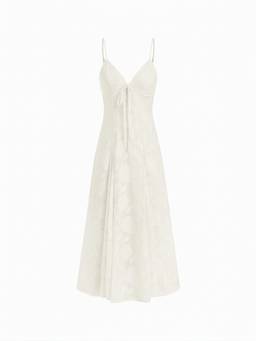 Cider - Jacquard Women's V-Neck Knotted Cami Flared Maxi Dress White