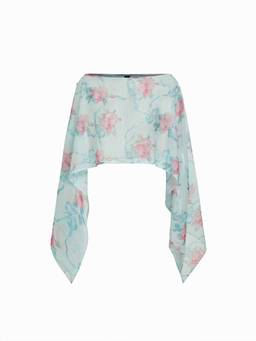 Cider - Chiffon Women's Oversized Boat Neck Cape Top Baby Blue