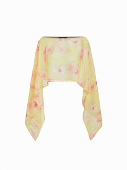 Cider - Chiffon Women's Floral Print Boat Neck Oversized Poncho Top Green