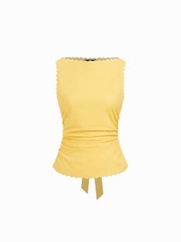 Cider - Linen-Blend Women’s Lace Trim Knotted Sleeveless Blouse Yellow