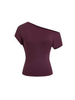 Cider - Striped Women's Asymmetrical Neck Short Sleeve Top Purple