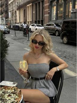 Cider - Knit Women's Strapless Ruffled Peplum Crop Top Grey