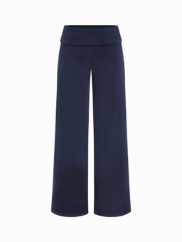 Cider - High Stretch Women's Fold Over Low Rise Straight Leg Trousers Navy Blue