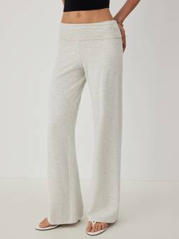 Cider - High Stretch Women’s Fold-Over Low Waist Straight Trousers Grey
