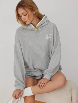 Cider - Cotton Terry Women's Oversized Slogan Hooded Hoodie Grey