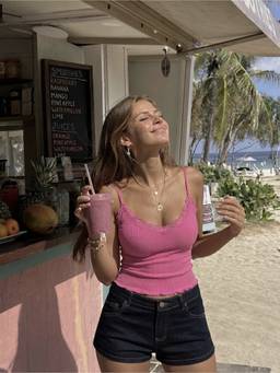 Cider - Textured Women’s Lace Trim V-Neck Cami Top Pink