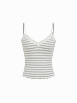 Cider - Textured Women’s V-Neck Lace Trim Cami Top White