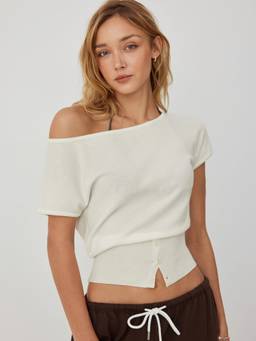 Cider - Knit Wool-blend Women Off-Shoulder Oversized Top Beige