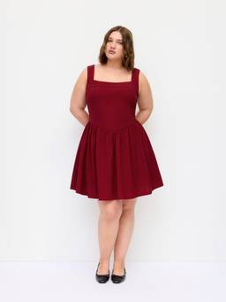 Cider - Women's Square Neck Ruffle Mini Dress Wine