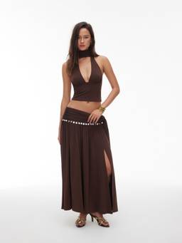 Cider - High Stretch Women Halter Neck Crop Tank Top Coffee