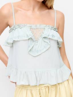Cider - Women's Lace Panel Embroidered Square Neck Cami Top Green