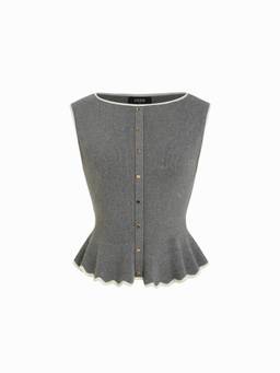 Cider - Knit Colorblock Women Ruffled Hem Button Vest Grey